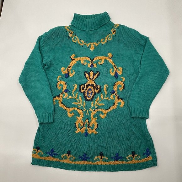 Lady Roi Sweaters - Vtg 80s Lady Roi Knit Turtle Neck Sweater - Long Tunic Style - M / L - Crochet